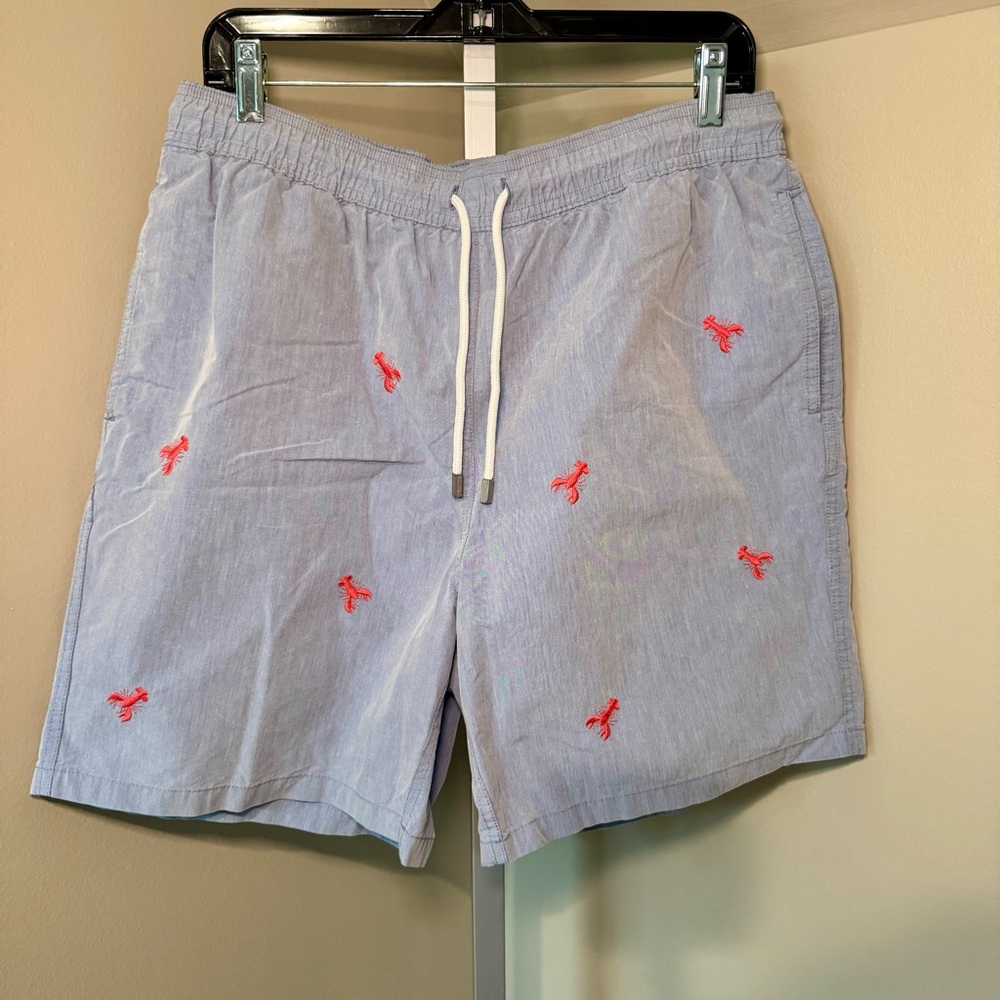 Men's Brooks Brothers Lobster Print Light Blue Swim‎ Shorts Size Medium